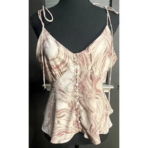 Grade & Gather V-Neck Tie Allover Print Top - Rose Color Size L